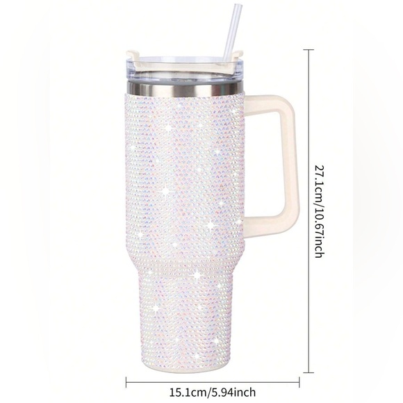 White Bling Rhinestone Glam Diamond Tumbler Stainless Steel 40oz Cup - Picture 3 of 3